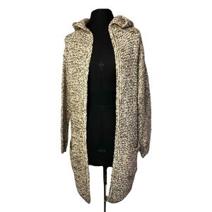 Easel | Marled Gray Open Front Hooded Longline Duster Cardigan, Small/Medium